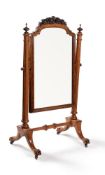 A Victorian walnut and burr walnut double sided cheval mirror, circa 1870