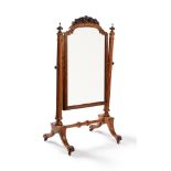 A Victorian walnut and burr walnut double sided cheval mirror, circa 1870