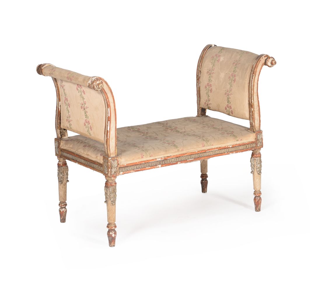 A George III cream painted and parcel gilt window seat, circa 1780 - Image 2 of 3