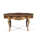 ϒ A Napoleon III 'Boulle' cut brass inlaid scarlet tortoiseshell centre table, circa 1860