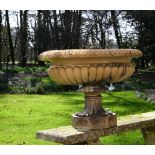 A substantial Victorian salt glazed stoneware garden urn by Lipscombe