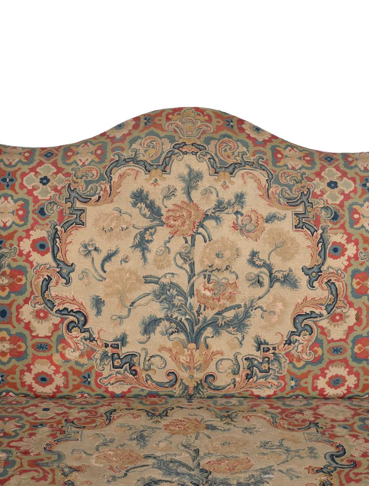 † A French walnut and needlework upholstered settee, 18th century and later elements - Image 3 of 5