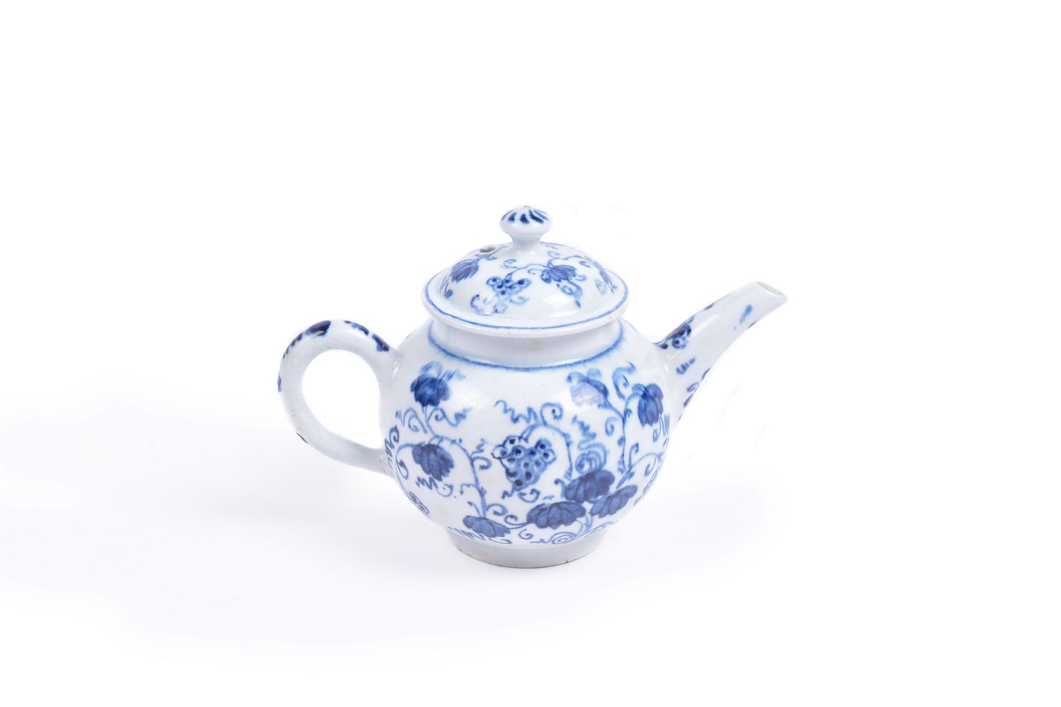 A Lowestoft small blue and white bullet-shaped 'toy' teapot and cover, circa 1765 - Image 2 of 2