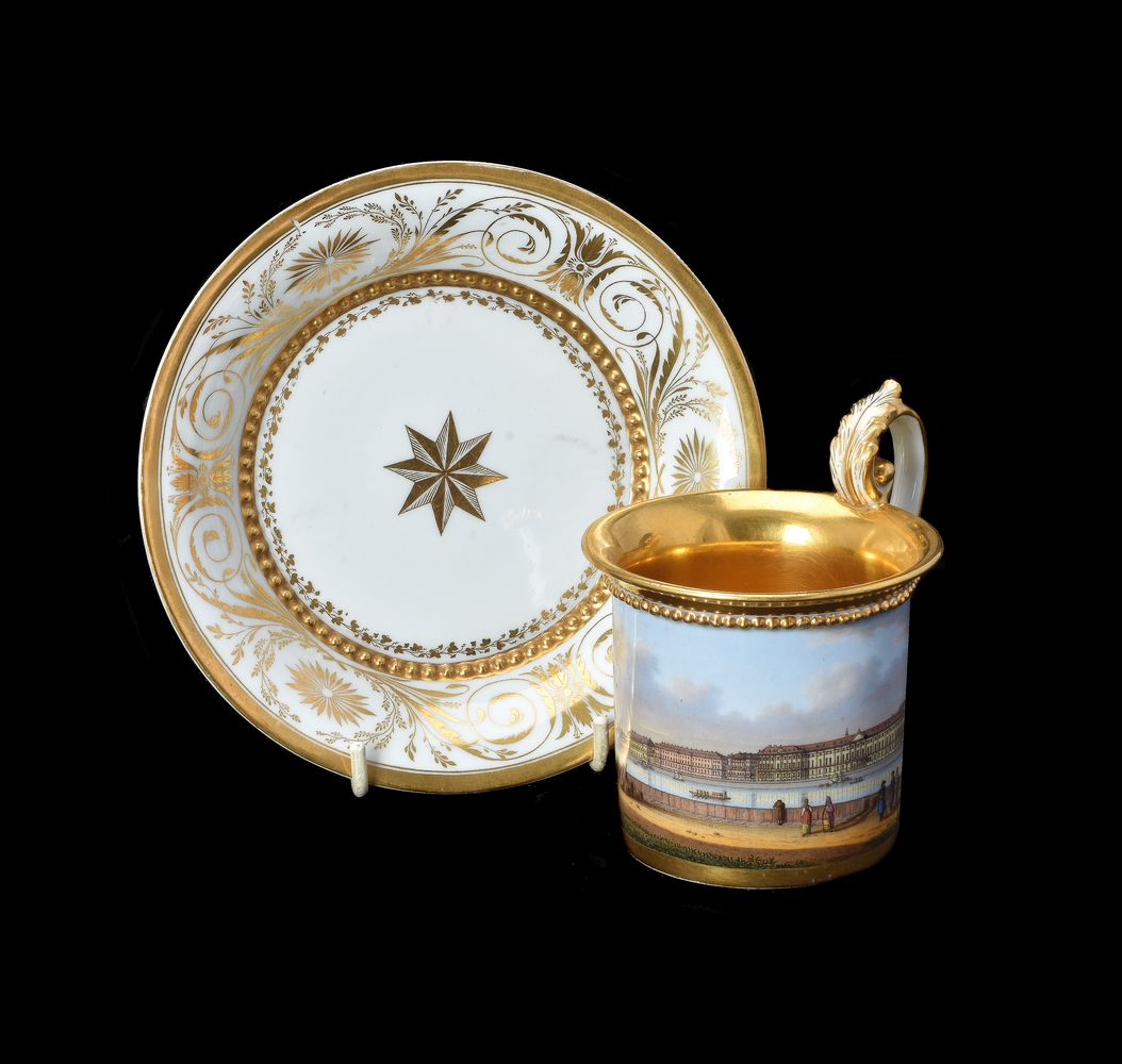 A Meissen Empire style topographical cabinet cup and saucer painted with a view of the Winter Palace - Image 3 of 8