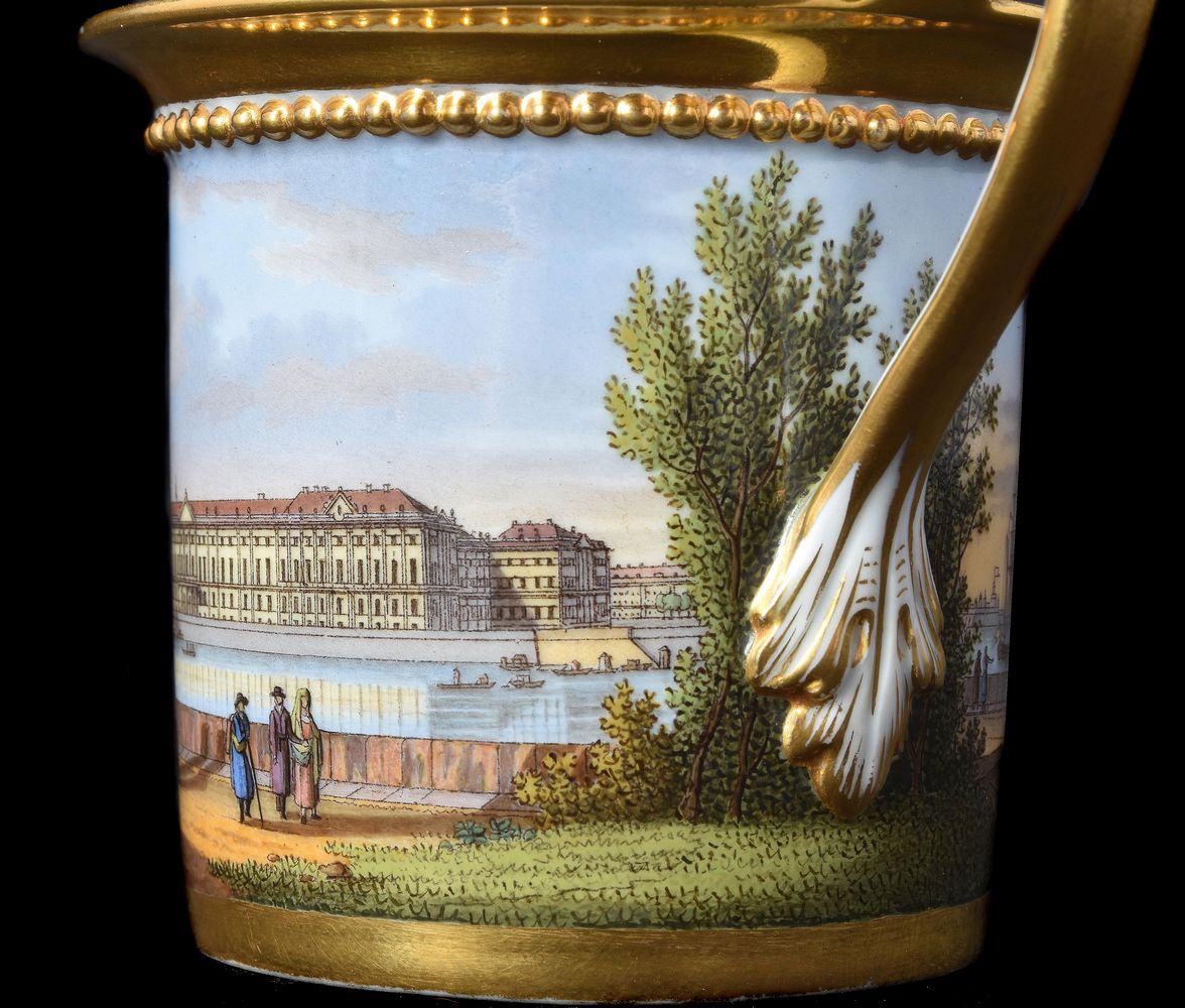 A Meissen Empire style topographical cabinet cup and saucer painted with a view of the Winter Palace - Image 6 of 8