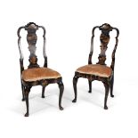 A set of six black Japanned chairs, in Queen Anne style, 19th century