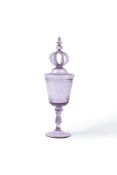 A large German pale-amethyst tint facet-stemmed goblet and a cover, possibly Saxon or Thuringian, se