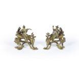A pair of Louis XV Chinoiserie gilt bronze chenets, third quarter 18th century and later