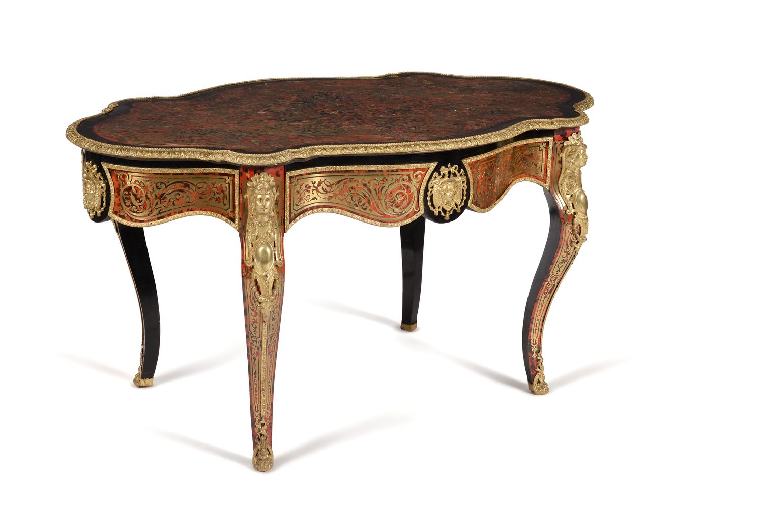 ϒ A Napoleon III 'Boulle' cut brass inlaid scarlet tortoiseshell centre table, circa 1860 - Image 2 of 9