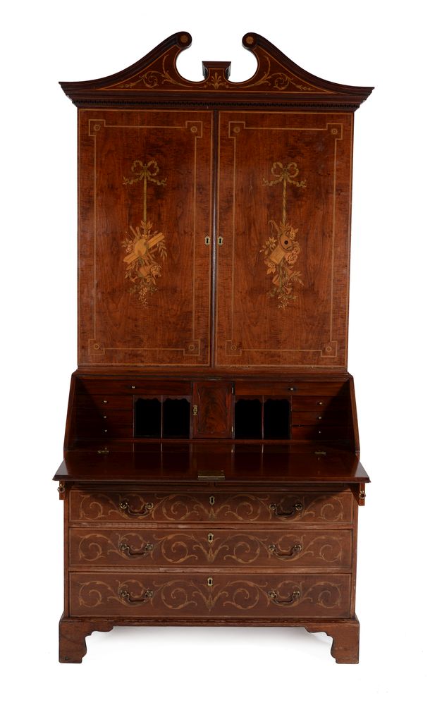 A George III mahogany and marquetry inlaid bureau bookcase, circa 1800 - Image 2 of 8