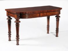A pair of George IV figured mahogany side tables, circa 1825