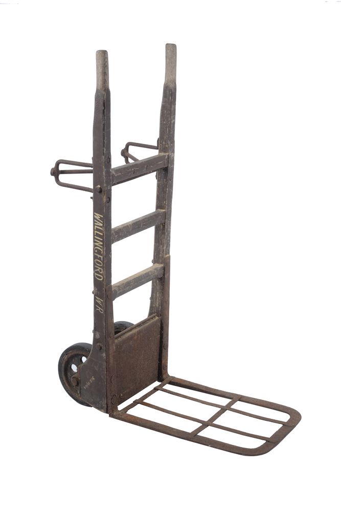 An original railway platform luggage trolley