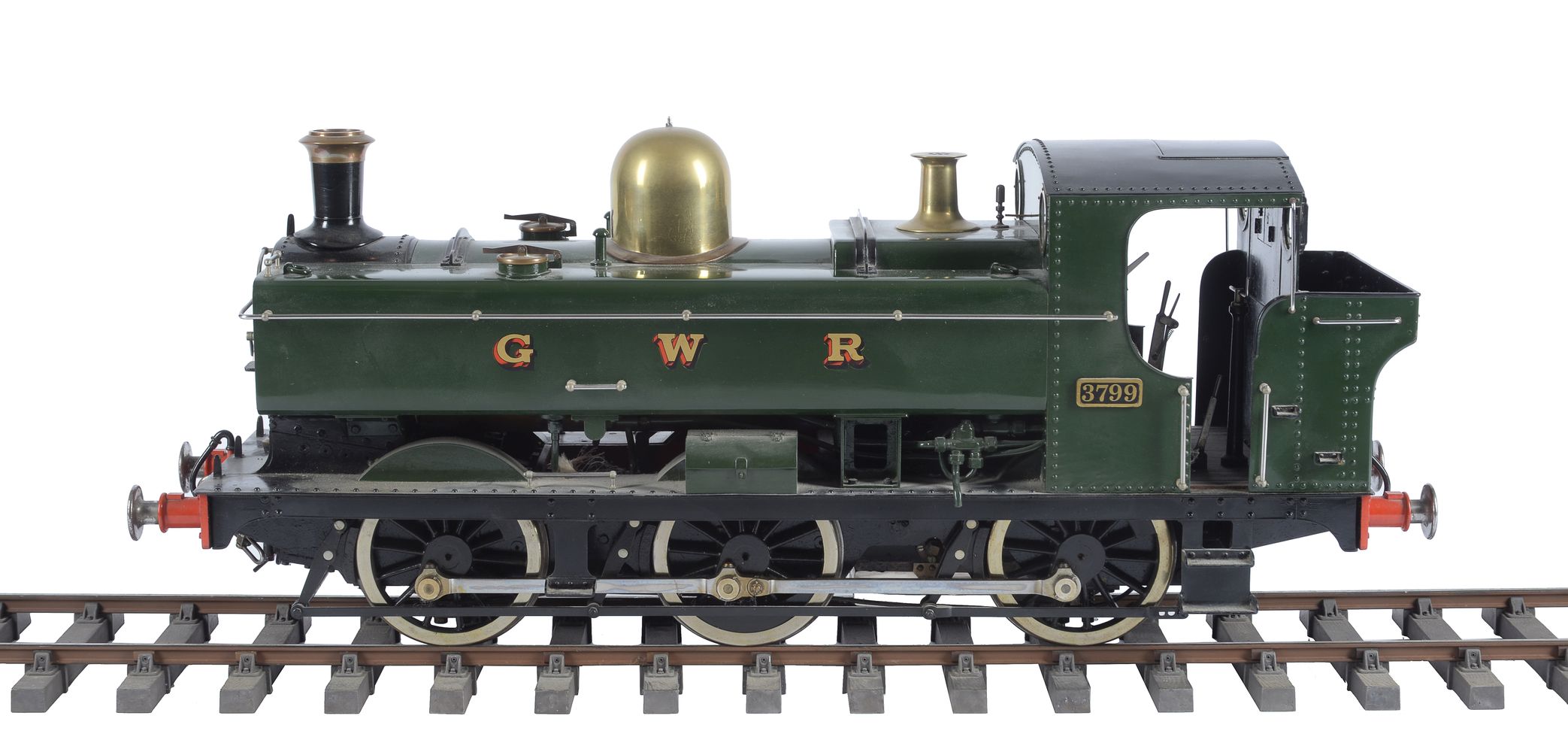 A well engineered 5 inch gauge model of a Great Western Railway pannier tank locomotive No 3799