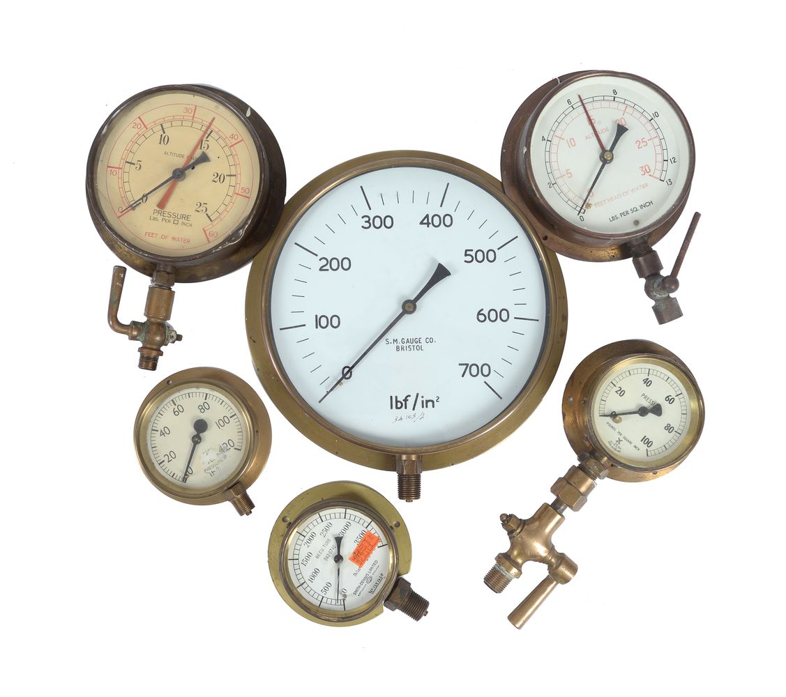 A collection of six marine gauges