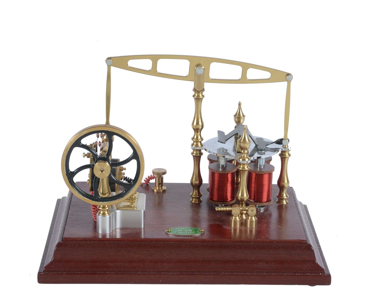 A model of an Old Model Company No 2 polished brass electronic driven beam engine