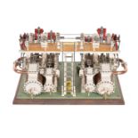 An exhibition quality model of a compound paddle steamer engine
