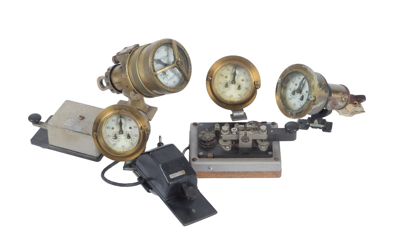 A collection of marine/ships log gauges and Morse code instruments