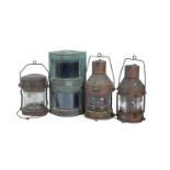 A collection of four copper ships navigation lamps