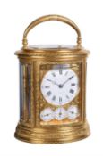 An oval grande-sonnerie calendar alarm carriage clock, Drocourt for Tiffany and Co., circa 1870