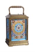 A French brass carriage clock with porcelain panels, probably by Brunelot, Paris, circa 1870