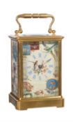 A French gilt carriage timepiece with porcelain panels, Margaine for Howell James & Co., circa 1875