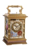 A French gilt carriage clock with Aesthetic porcelain panels, Paris, late 19th century