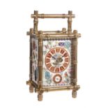 A gilt bamboo cased alarm carriage clock with porcelain panels, Paris, late 19th century