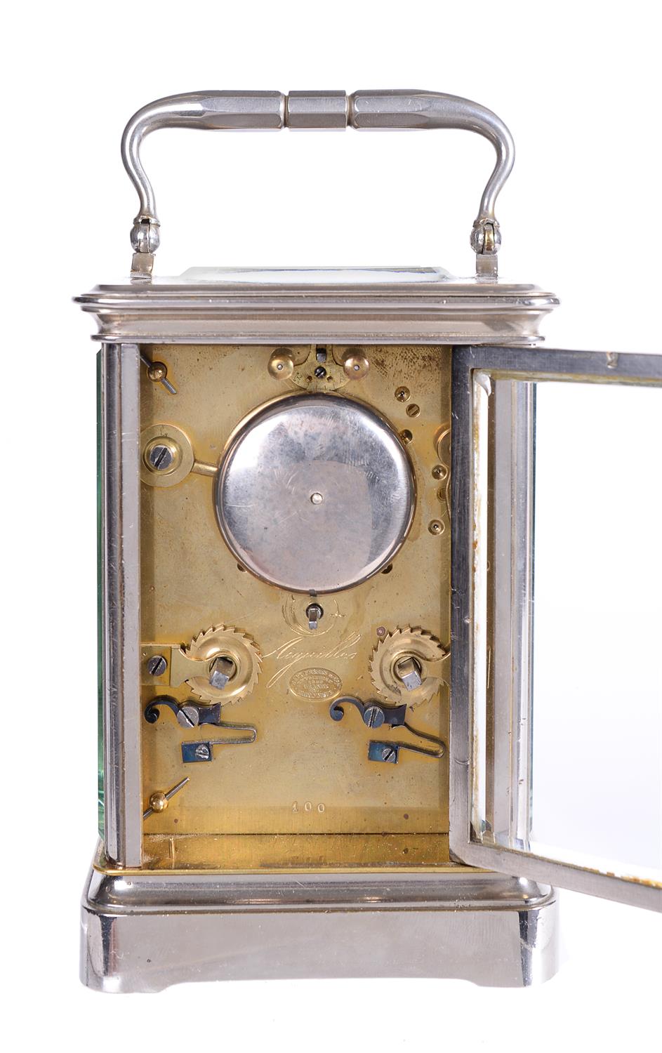 A silvered brass calendar carriage clock with visible escapement, Japy Freres, circa 1860 - Image 4 of 4