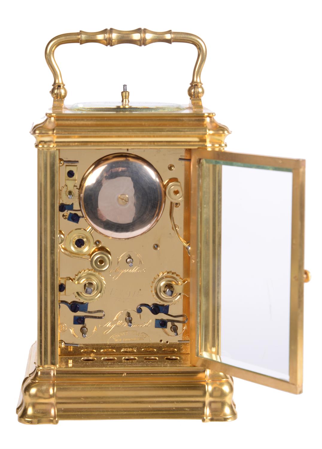 A French gorge calendar carriage clock with alarm, retailed by Conrad Felsing, Berlin, circa 1860 - Image 4 of 4