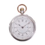 A Victorian silver keyless lever pocket chronograph with unusual dial, Henry Potter, Red Hill, 1883