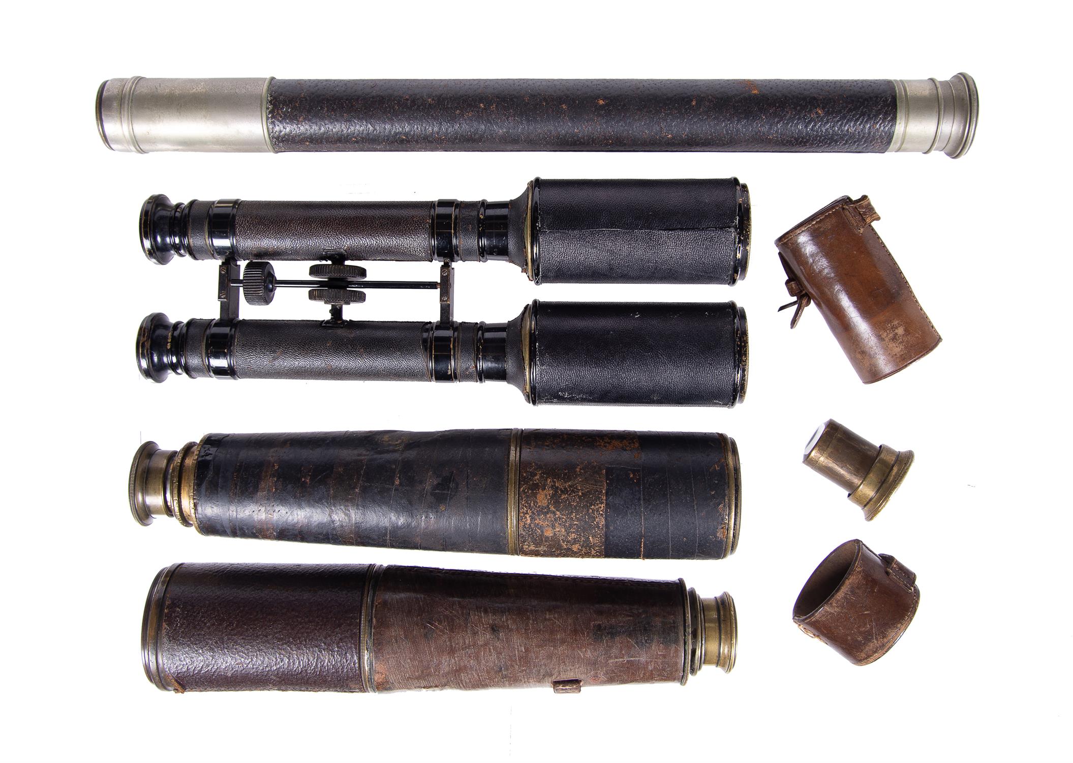 Two WWI military issue refracting telescopes and one other, various makers, early 20th century