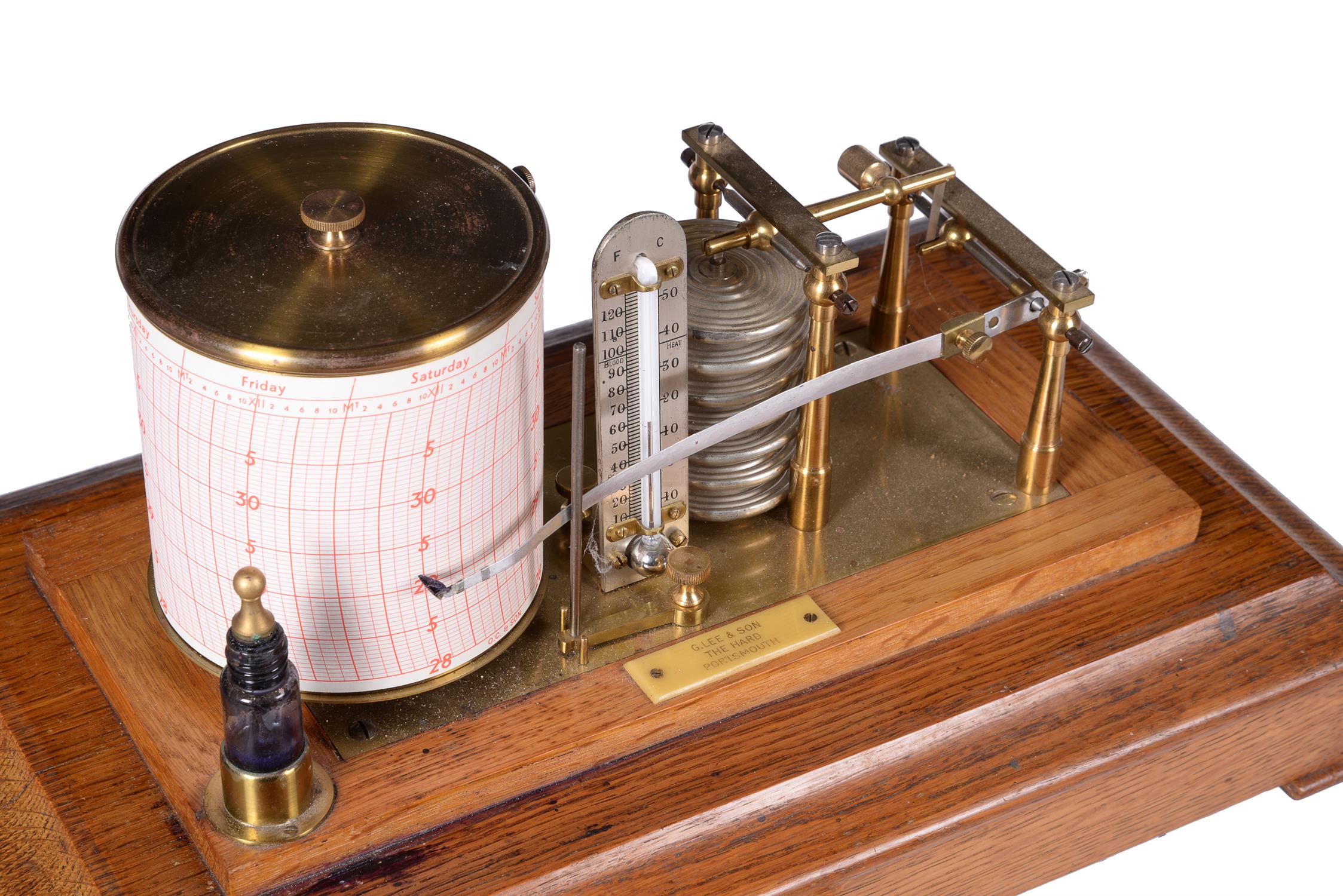 An oak cased barograph with thermometer, G. Lee and Son, Portsmouth, early 20th century - Image 2 of 3