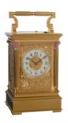 A gilt anglaise riche cased petit-sonnerie alarm carriage clock, Le Roy & Fils, Paris, circa 1900