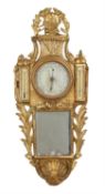 A French Louis XVI giltwood mercury wall barometer, unsigned, late 18th century