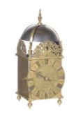 A brass lantern clock with later spring movement, signed for Henry Lintott, Farnham,