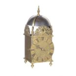 A brass lantern clock with later spring movement, signed for Henry Lintott, Farnham,