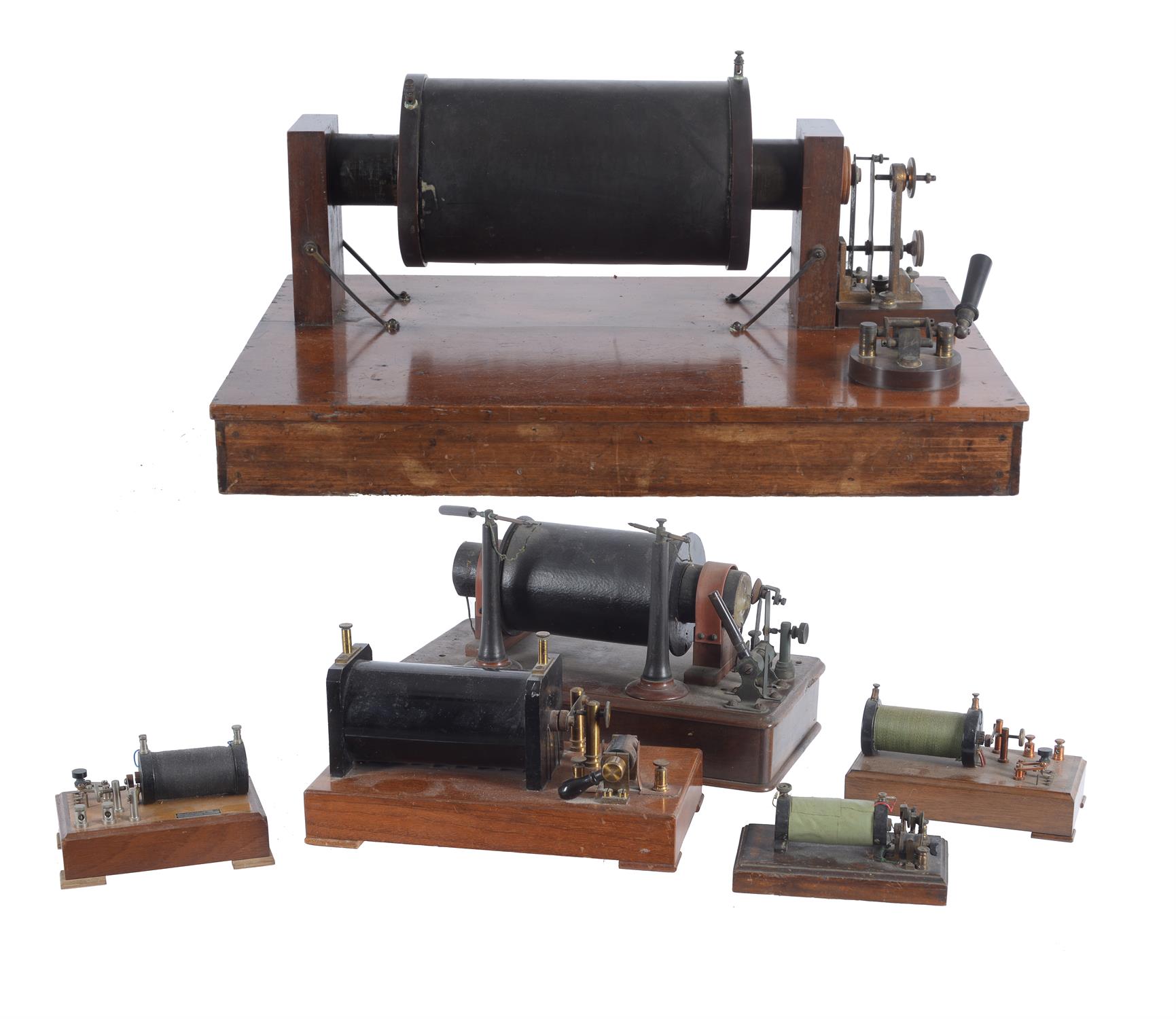A collection of six laboratory electric induction coils, unsigned, early 20th century