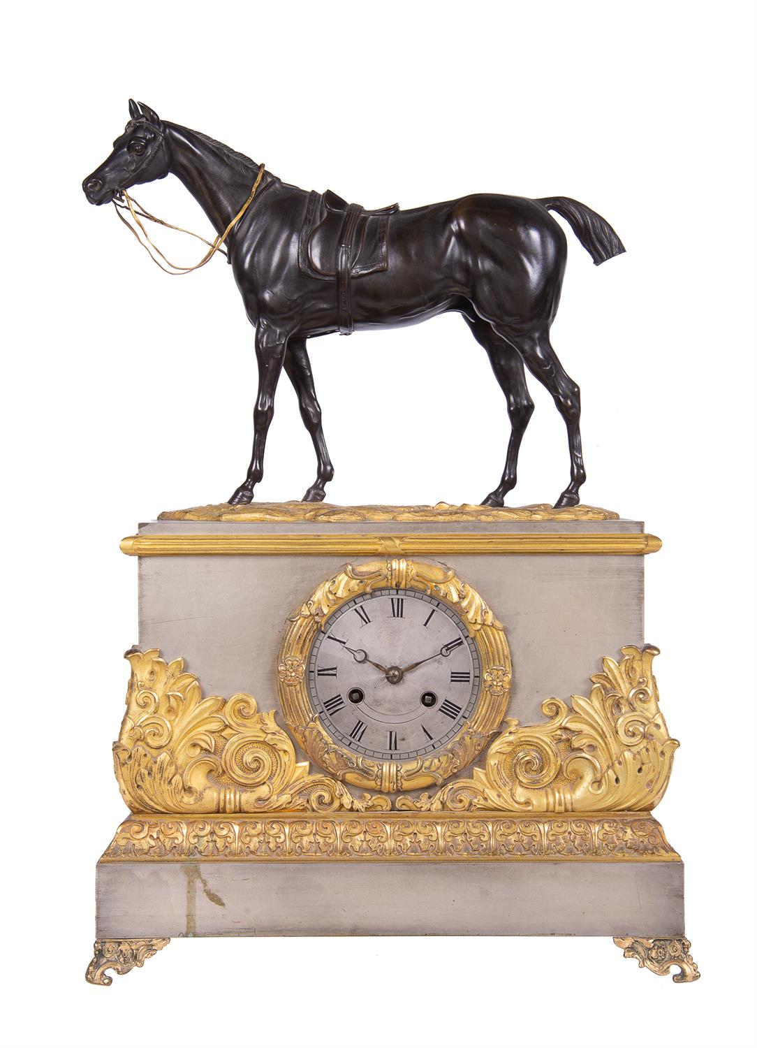 A French Louis Philippe bronze equestrian mantle clock, Dupont, Paris, circa 1840