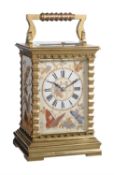 A French carriage clock with glass bead applied porcelain panels, Achille Brocot, Paris, circa 1870