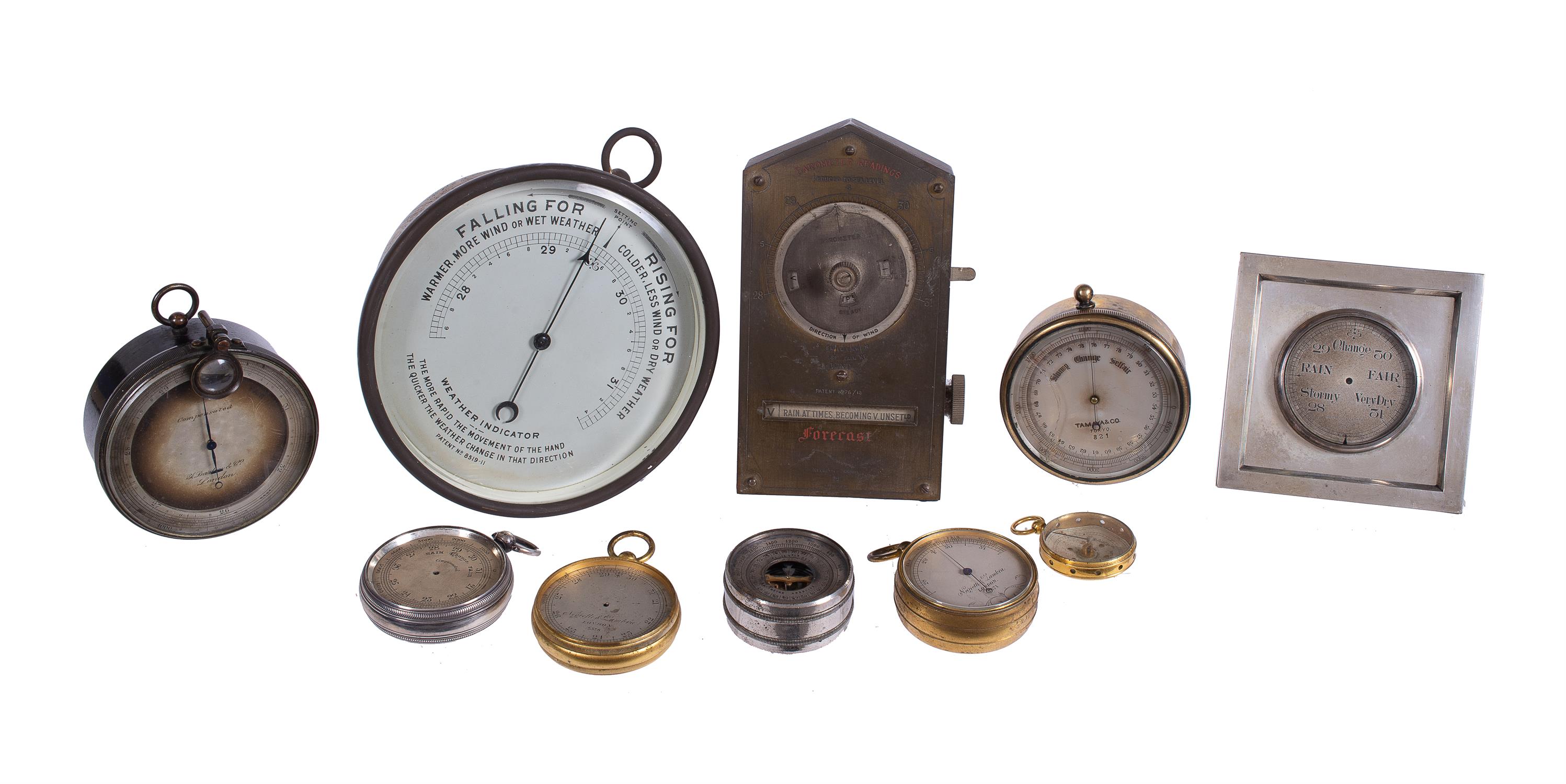 A collection of aneroid barometers and in varying states of repair, late 19th and early 20th century