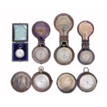 A group of five aneroid pocket barometers, various makers, late 19th and early 20th century