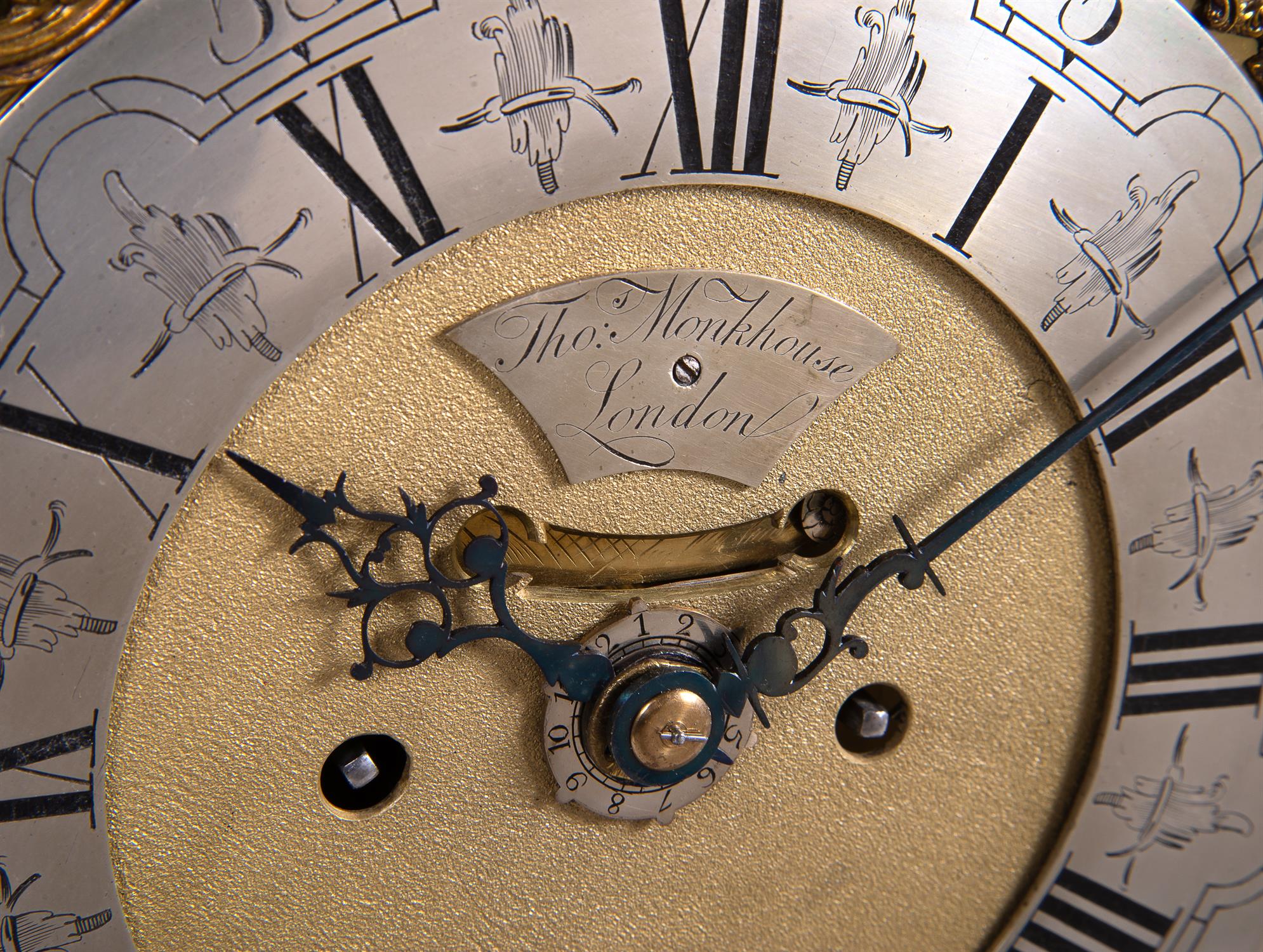 An ebonised bracket clock, bearing signature for Thomas Monkhouse, probably Dutch, circa 1770 - Image 3 of 4