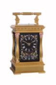 A Limoges enamel panelled alarm carriage clock, probably by A. Dumas, Paris, circa 1878