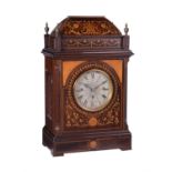 An Edwardian inlaid mahogany quarter chiming bracket clock , unsigned, circa 1900