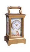 A Swiss porcelain inset gilt brass sub-miniature carriage timepiece , circa 1900