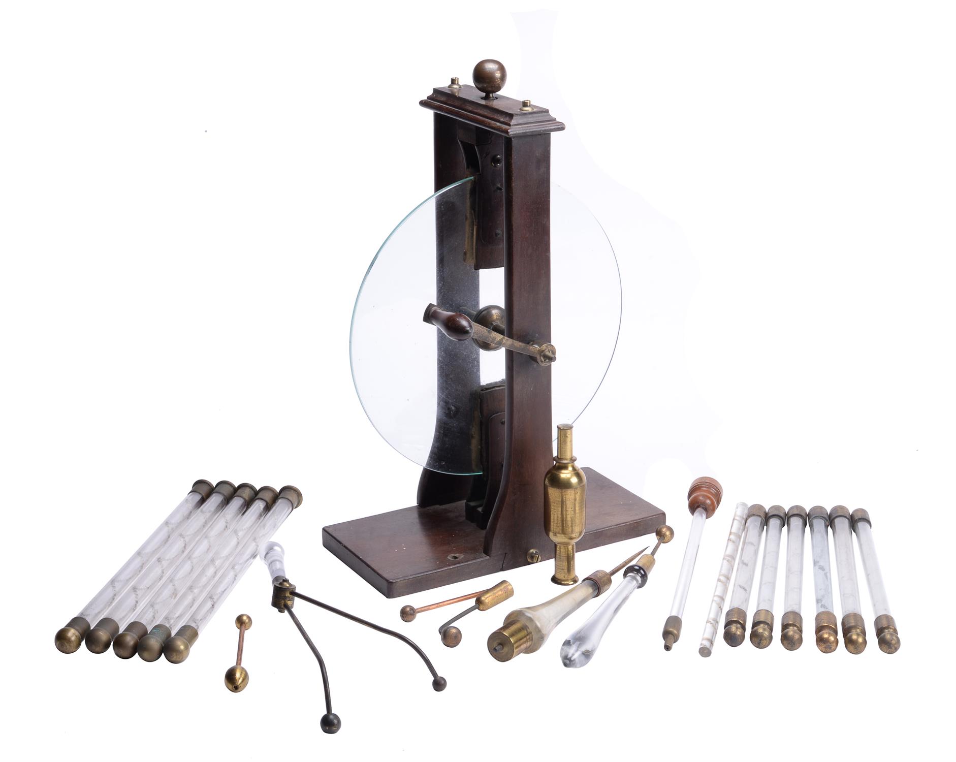 A selection of electrostatic apparatus, the friction plate by J.H. Fox, early 19th century