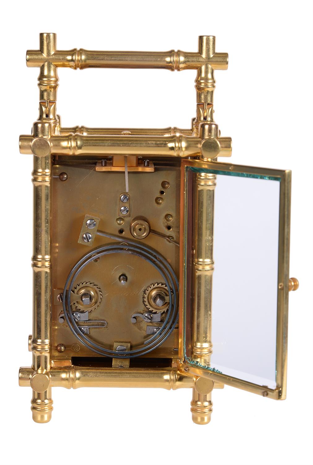 A gilt bamboo cased carriage clock with enamelled panels, probably by Brunelot, Paris, circa 1880 - Image 6 of 6
