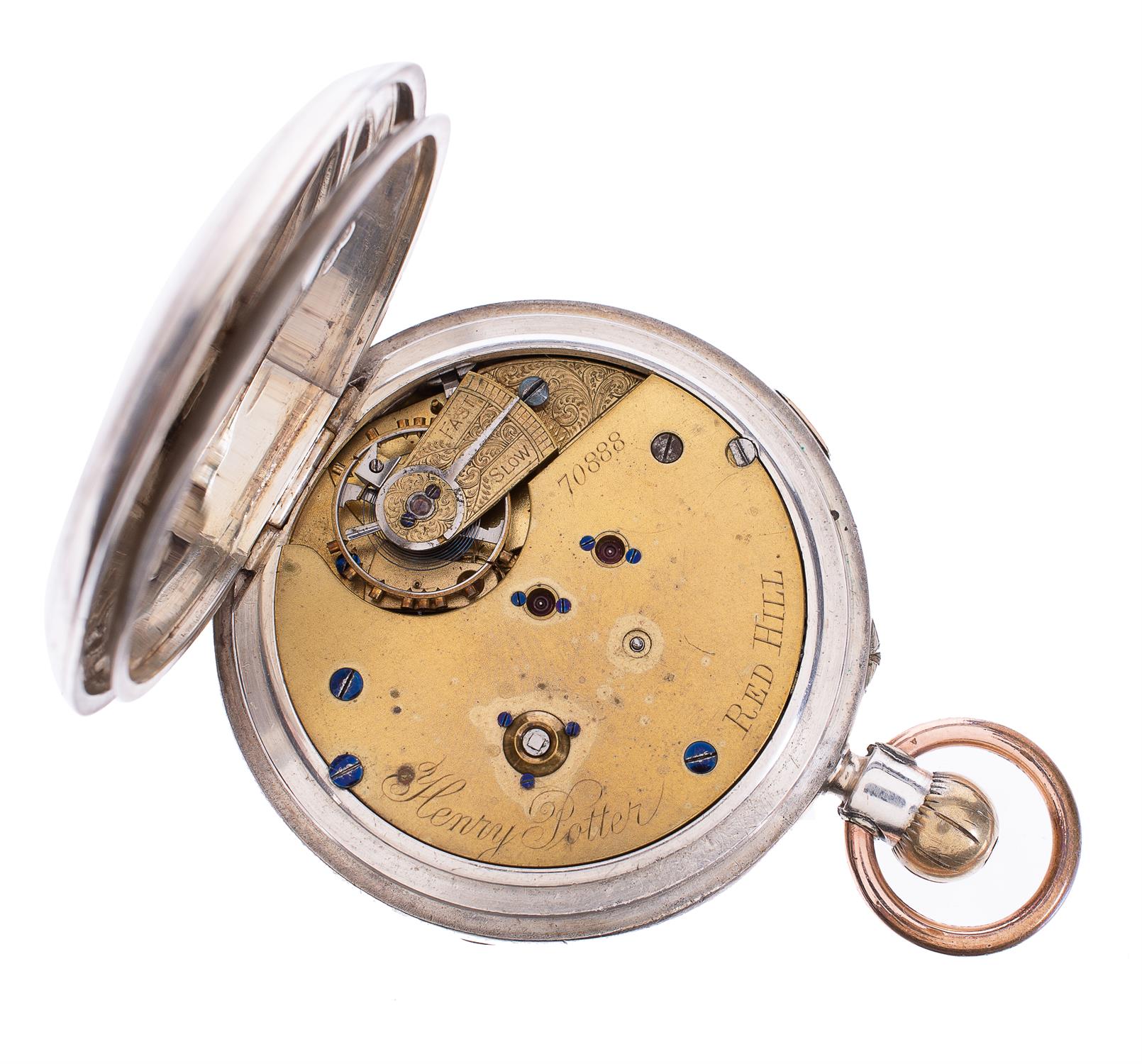 A Victorian silver keyless lever pocket chronograph with unusual dial, Henry Potter, Red Hill, 1883 - Image 3 of 3