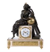 A French Louis XVI bronze and white marble figural mantel clock, Jaques Gudin, Paris, circa 1780