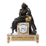 A French Louis XVI bronze and white marble figural mantel clock, Jaques Gudin, Paris, circa 1780